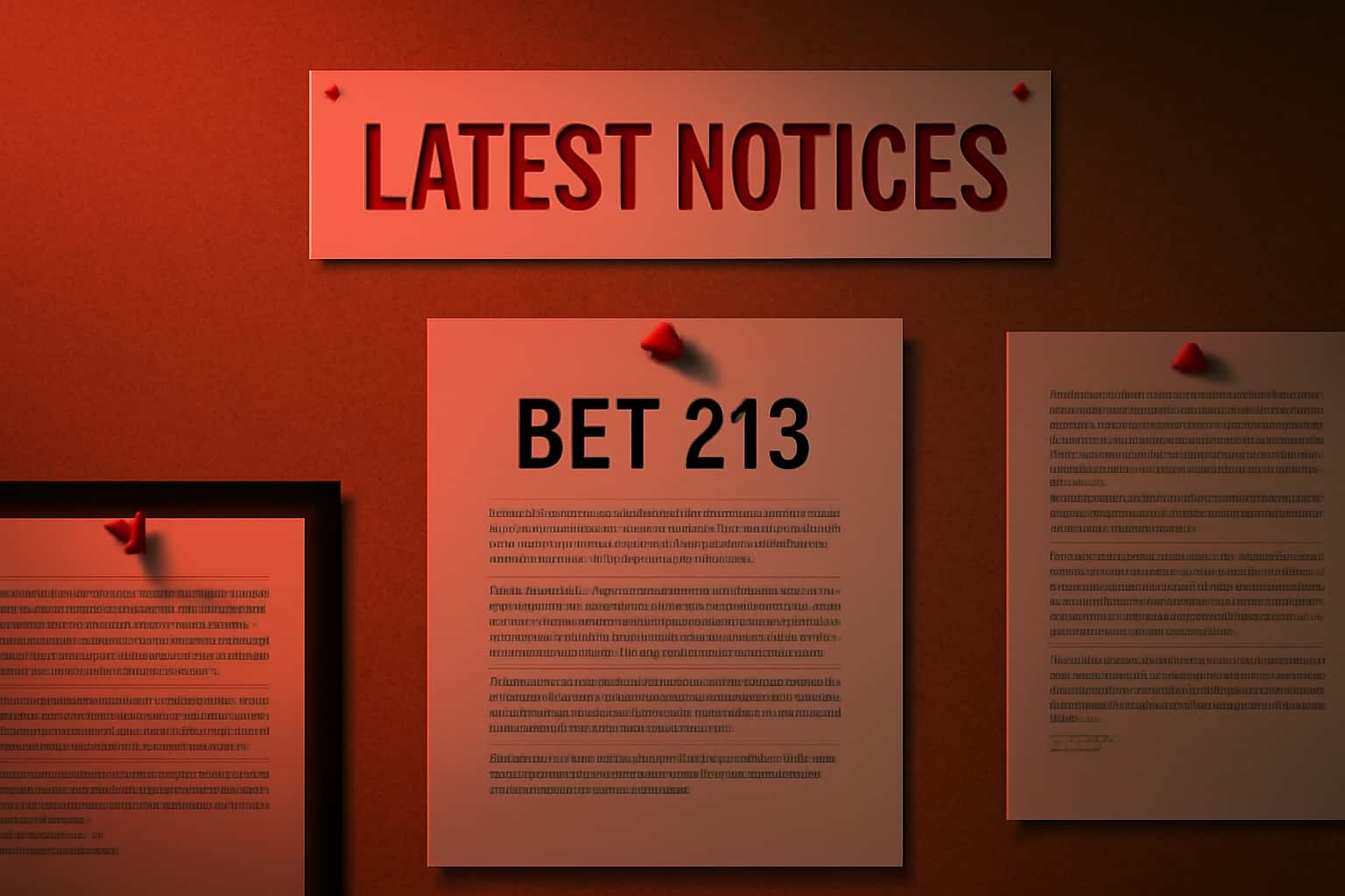 Informational scene displaying Latest Bet 213 Notices